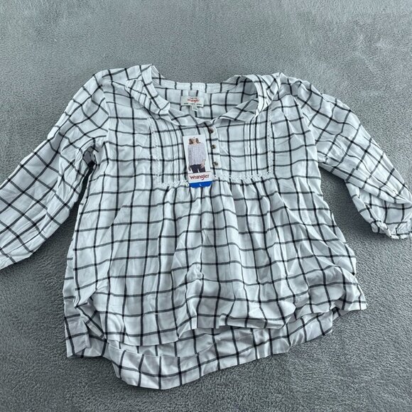 Womens Wrangler Plaid Button-Front Blouse 3/4 Sleeves  L NWT 3600 - Picture 1 of 9
